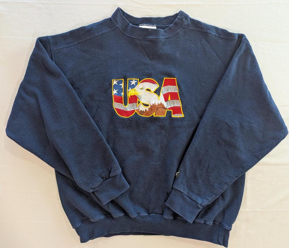 PUMA Sweatshirt Mens XL Blue Fleece Pullover USA Eagle Patriotic Graphic